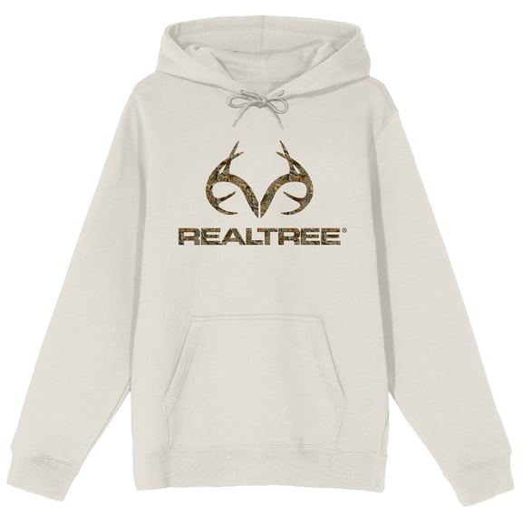 Real Tree Logo Adult Sand Long Sleeve Hooded Sweatshirt-Medium