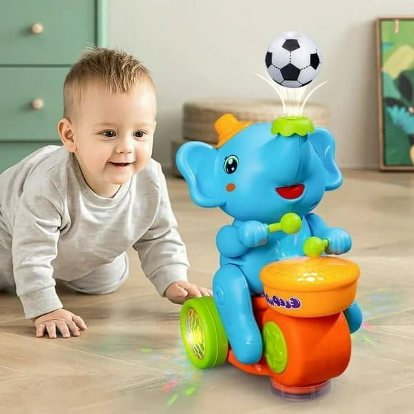 Clearance Elephant Blowing Ball Walking Car Toys with Music Light Baby Crawling Toys Tummy Time Interactive Toddler Infant Toy Automatically Avoid Obstacles for Boys Girls