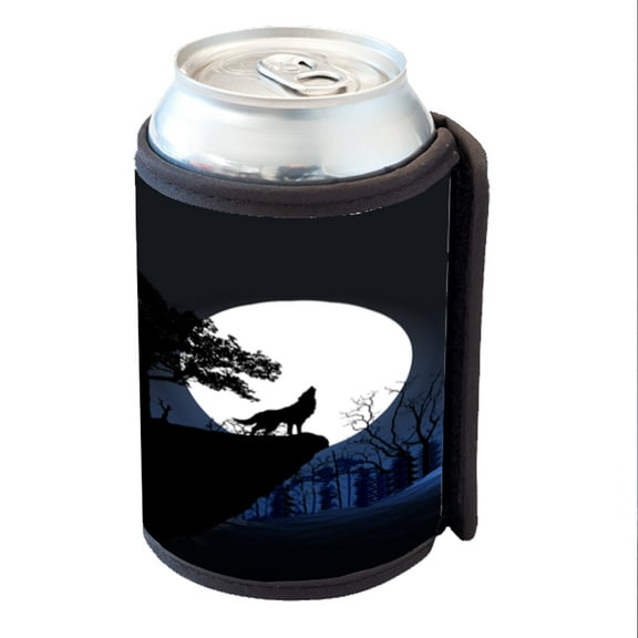 KuzmarK Insulated Drink Can Cooler Hugger - Wolf Full Moon Mountain