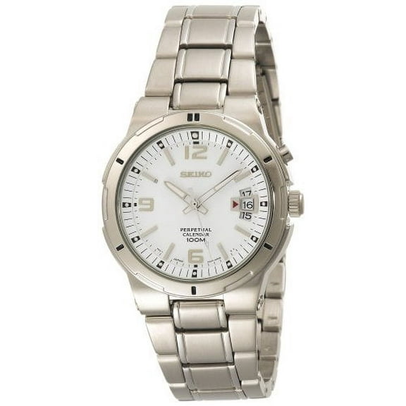 Seiko Men's SNQ075 Perpetual Calendar Silver-Tone Watch