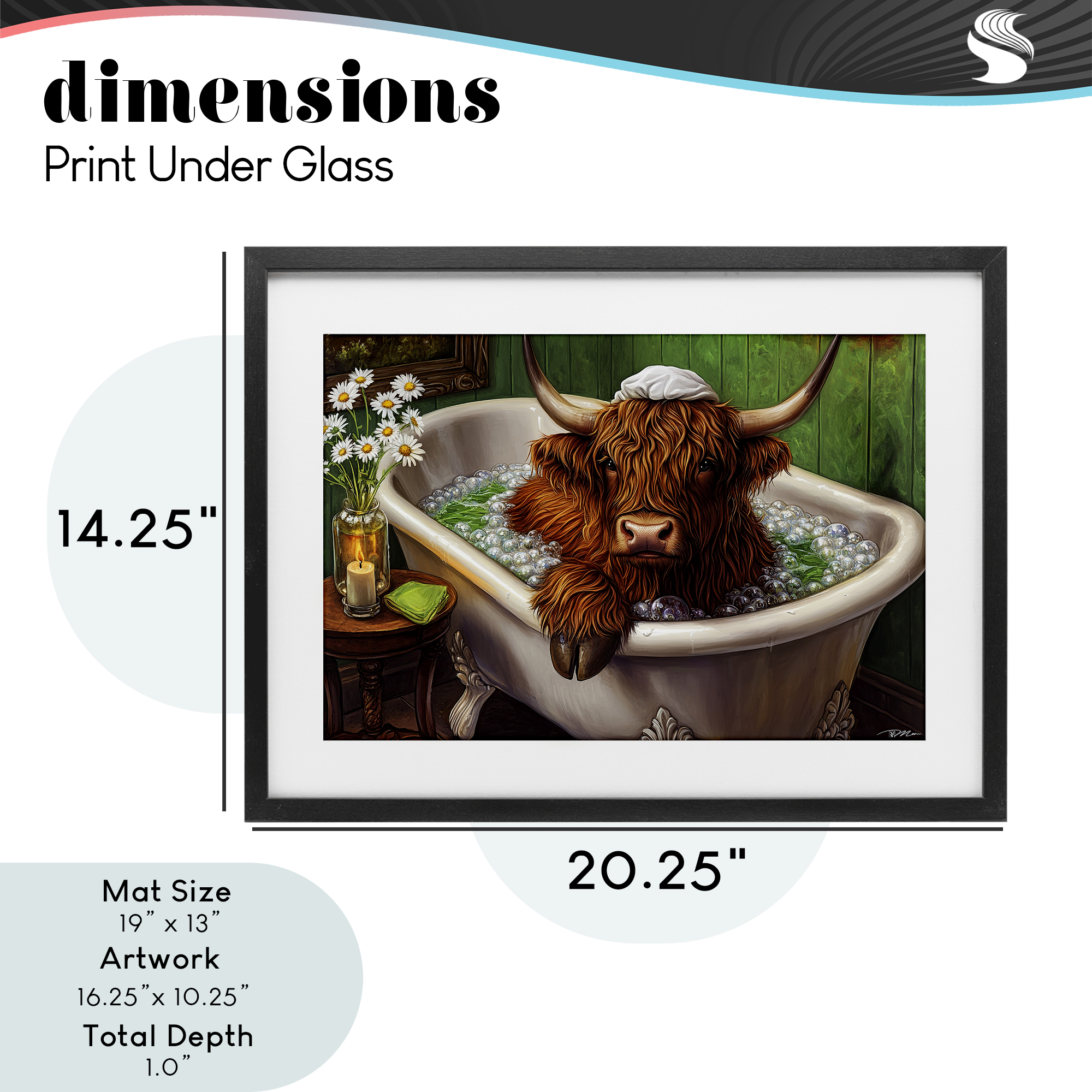Highland in Candle Lit Bubble Bath Black Framed Print Under Glass, design by Momart