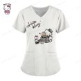 thumbnail image 3 of Uniforme de Hello Kitty para mujer, camisa de trabajo de enfermera con estampado de dibujos animados de Hello Kitty, bata con bolsillo, uniforme de enfermería para Navidad, 3 of 5