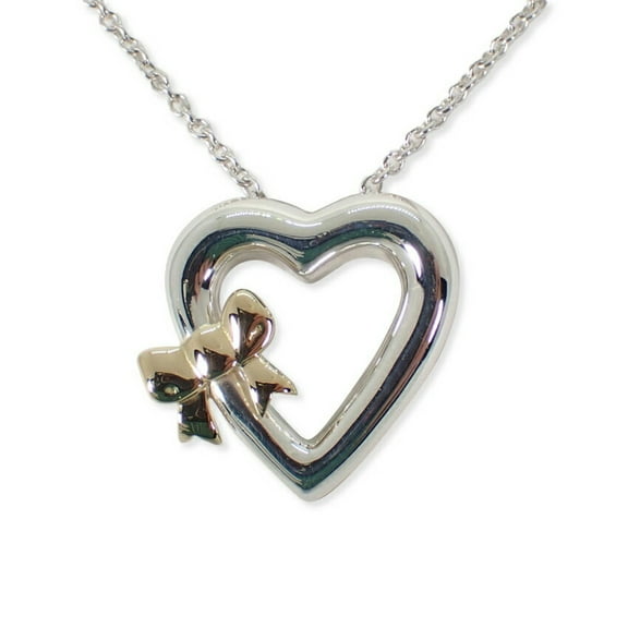 Pre-Owned TIFFANY 925 750 Heart Ribbon Pendant Necklace