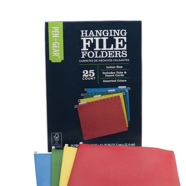 Pen + Gear, Hanging File Folders, Assorted colors, 25 Count