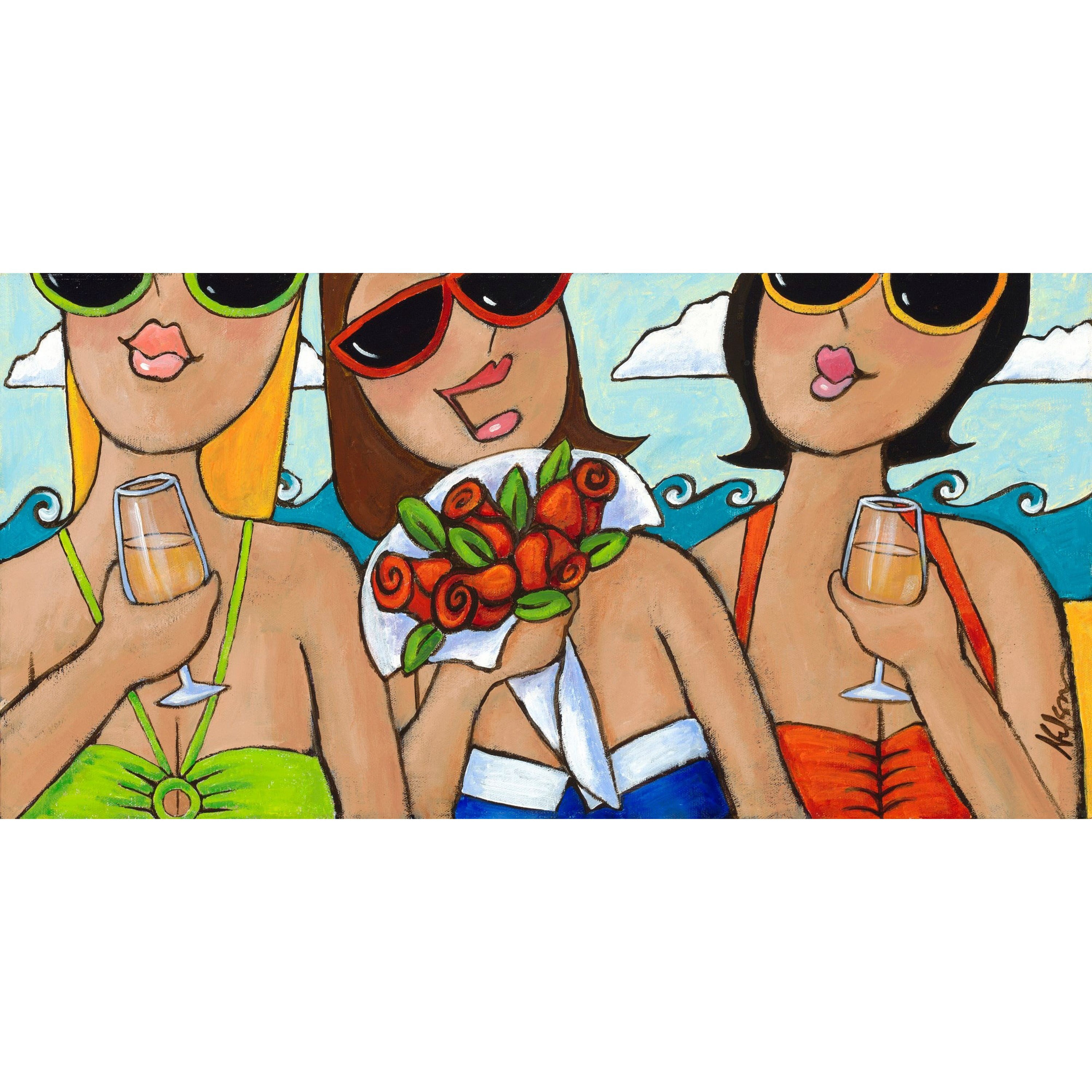 Marmont Hill 'Beachy Keen Bouquet' by Janet Nelson Painting Print on Wrapped Canvas