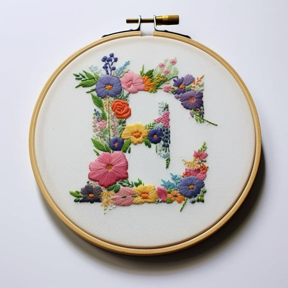 Letter E in Flowers Stamped Cross Stitch Kits for Beginners Easy with Hoop 11CT Needlepoint Embroidery DIY Counted Cross Stitch Kits Art Craft Wall Decor 35x35cm(2)