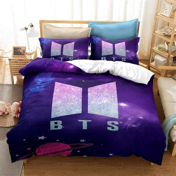 Kpop BTS Bedding Set Galaxy Jimin SUGA V Rap J-Hope Jungkook Duvet Cover Set for Teens Girls Purple King Size 1 Duvet Cover 2 Pillowcases (Full(79x90))