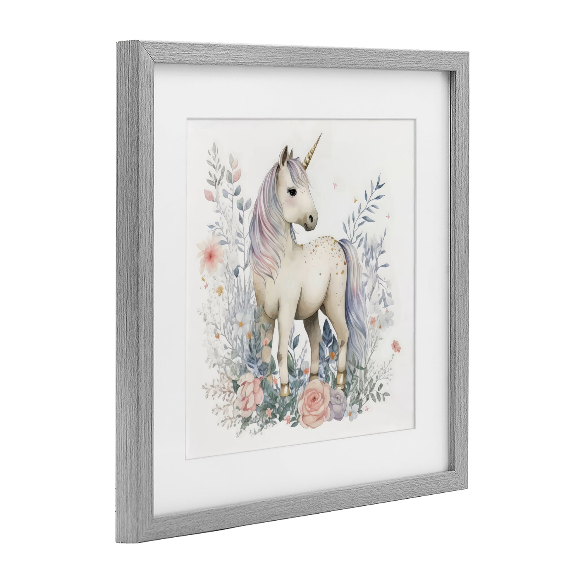 Stupell Industries Unicorn in Delicate Floral Forest Gray Framed Print Under Glass, design by Creative Studio