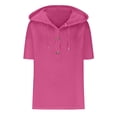 thumbnail image 3 of Luowei Womens Summer Knit Tops 2025 Short Sleeve Lightweight Drawstring Hoodies Pullover Button V Neck Casual Blouses Shirt, Pink, S, 3 of 6