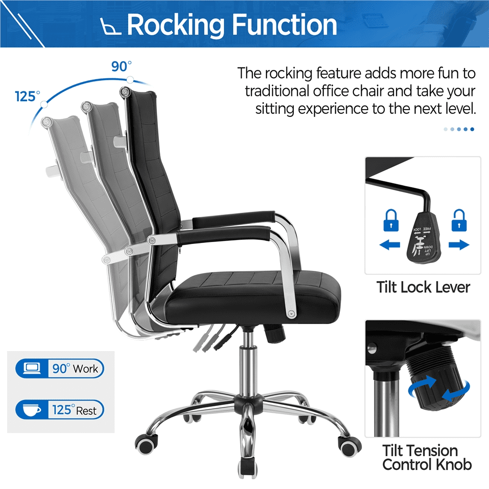 Alden Design Adult Modern Faux Leather Office Desk Chair with Mid-back for Home Office, Black
