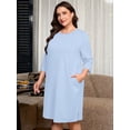 thumbnail image 2 of SHOWMALL House Dress for Women Plus Size, 3/4 Sleeve Henley Nightgown with Pocket, Relaxed Sleepshirt for Home & Easy Lounge, Light Blue, 2 of 7