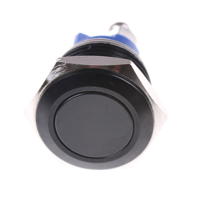 16mm Stainless Steel Black Waterproof Starter Switch Momentary Button JF 