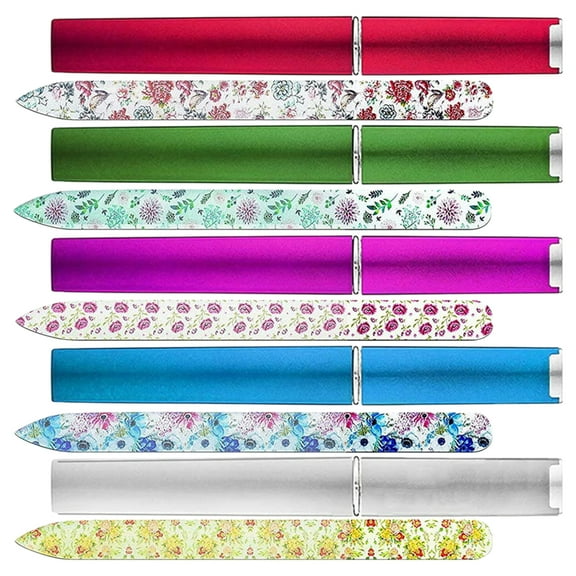 5Pcs Glass Nails Files with Case Professional Fingernail Files Double Sided Nails for Natural Nails Pedicure Manicure