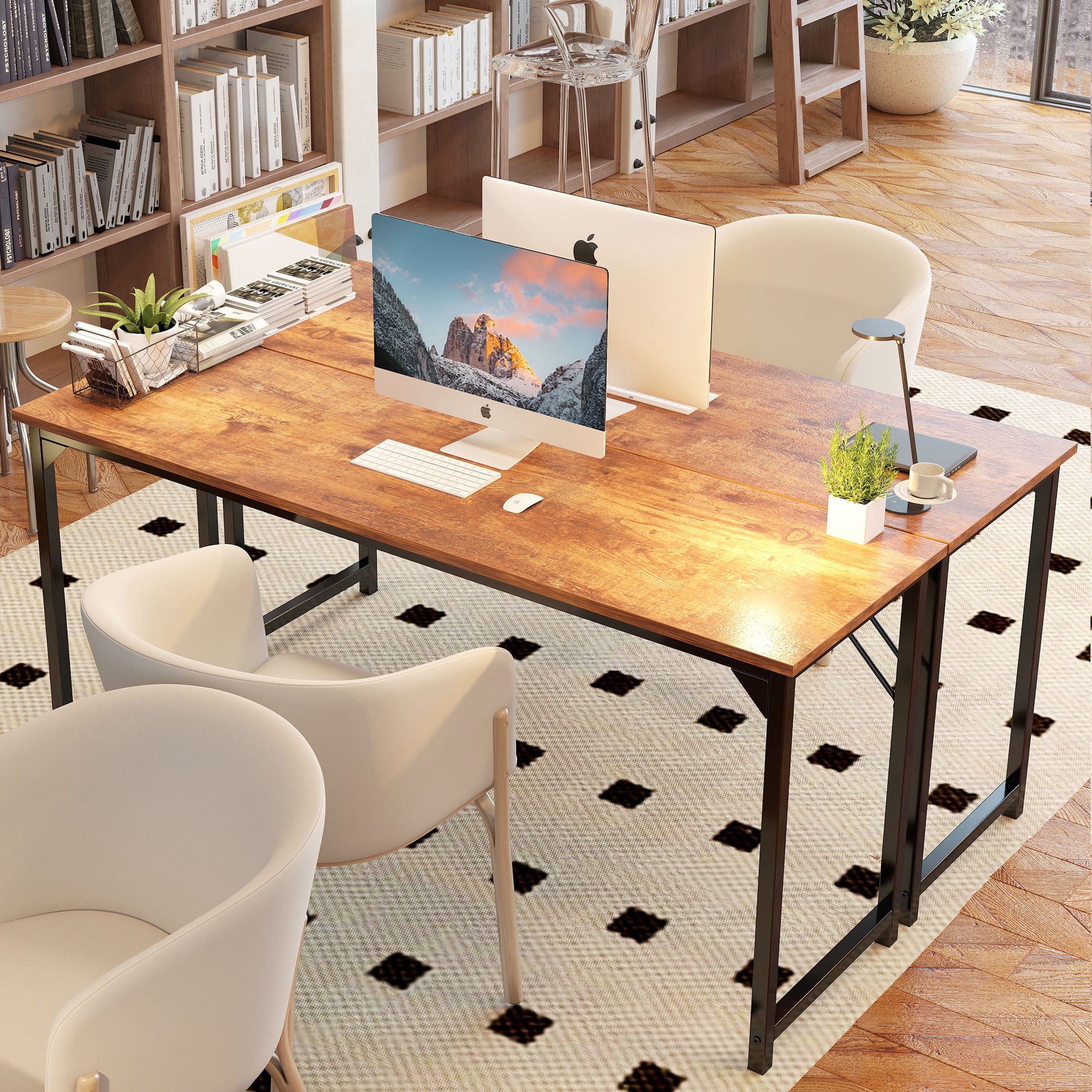 CONCETTA 63 Inch Computer Desk, Simple Office Desk Table for Gaming or Home Office, Writing Desk for Small Space, Rust