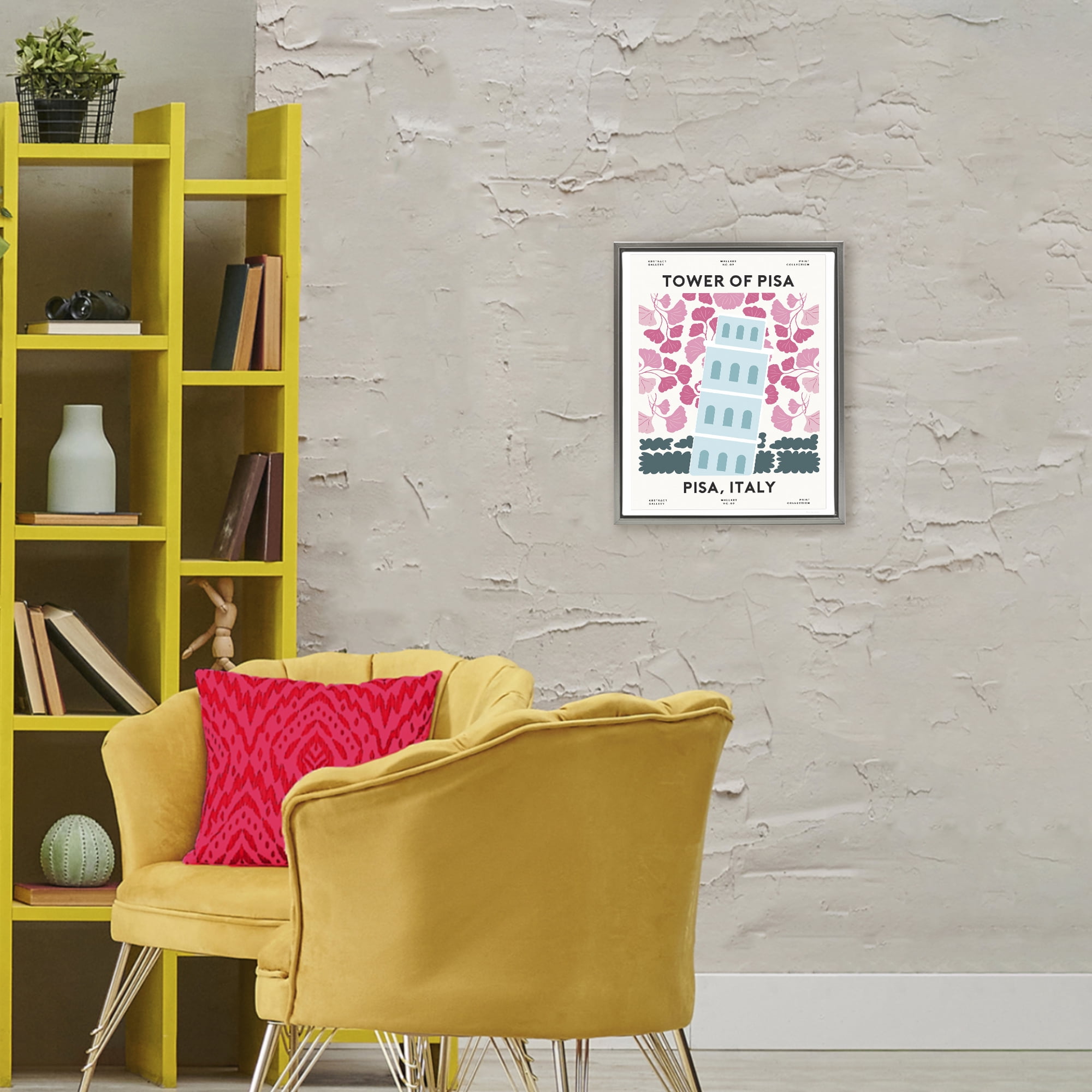 Stupell Industries Pastel Groovy Tower of Pisa Gray Framed Floater Canvas Wall Art, design by Omar Escalante