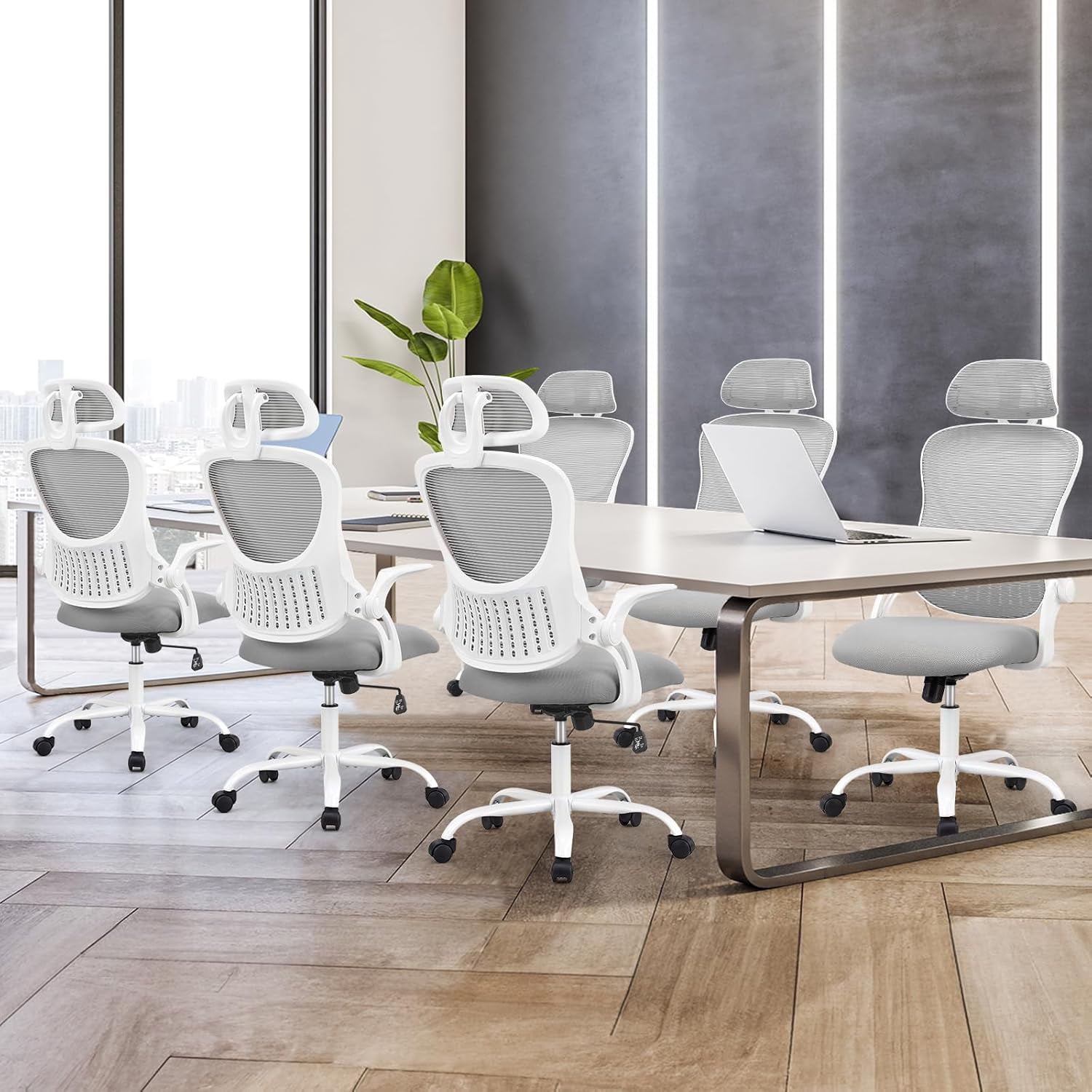 Atilioo Ergonomic Office Chair with Adjustable Headrest and Flip-Up Arms, Rolling Desk Chair for Adults with Lumbar Support, Gray