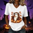 thumbnail image 5 of Jsaierl Halloween Shirts for Women Funny Ghost Print Tees Vintage Work V Neck T-Shirts Short Sleeve Holiday Blouse Tops Halloween Costumes,Sizes S-2XL, 5 of 5