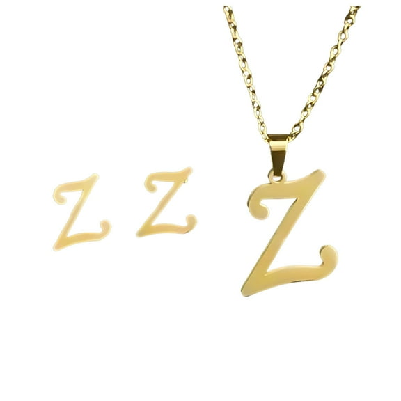 Initial Letter Pendant Necklace Earrings Set for Women Gold Plated Stainless Steel by Ginger Lyne