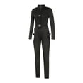 thumbnail image 3 of Qiylii Women Hollow Jumpsuit, Solid Color Turtleneck Long Sleeve Overalls, 3 of 9