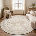 thumbnail image 2 of FEELHOME 6'x6' Round Area Rug Machine Washable Vintage Distressed Soft Non Slip Carpet for Living Room Bedroom Dining Room Taupe, 2 of 6
