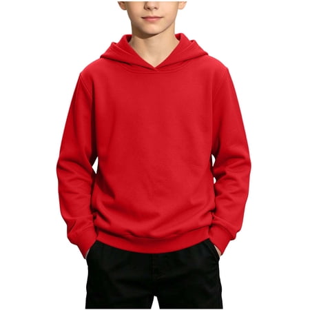 Kids Lightweight Sweatshirts Hooded Long Sleeve Pullover Tops Fall Winter Fashion Casual Oversized Hoodies (12-13 Years Red)