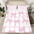 thumbnail image 2 of Feelyou Princess Kawaii Bow Bed Sheets for Kids, Pink Buffalo Plaid King Sheets, Cute Bowknot Theme Sheet Set, Ultra Soft Bedroom Decor, 4-Piece, 2 of 7