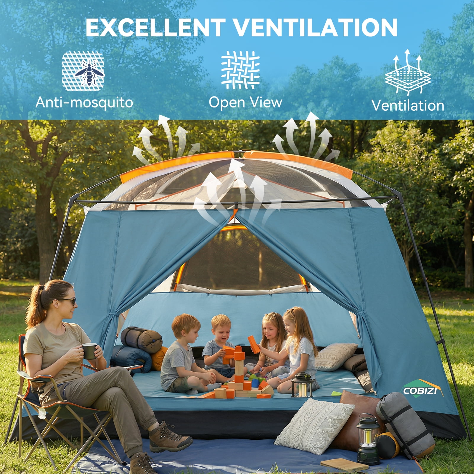 HOTEEL 10 Person Camping Tent, Easy Setup Waterproof Windproof Backpacking Tent with Removable Rainfly, Lightweight Portable Outdoor Family Tents for Camping, Travel, Fishing, Hiking, Blue