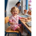 thumbnail image 6 of RUINIXCW Kids Toddler Baby Girls Silk Satin Back to School Pajamas Set Summer PJS Set Sleepwear Bow Pencil Printed Short Sleeve Button Down Shirt and Ruffle Shorts Set Homewear Loungewear 3-9 Years, 6 of 8