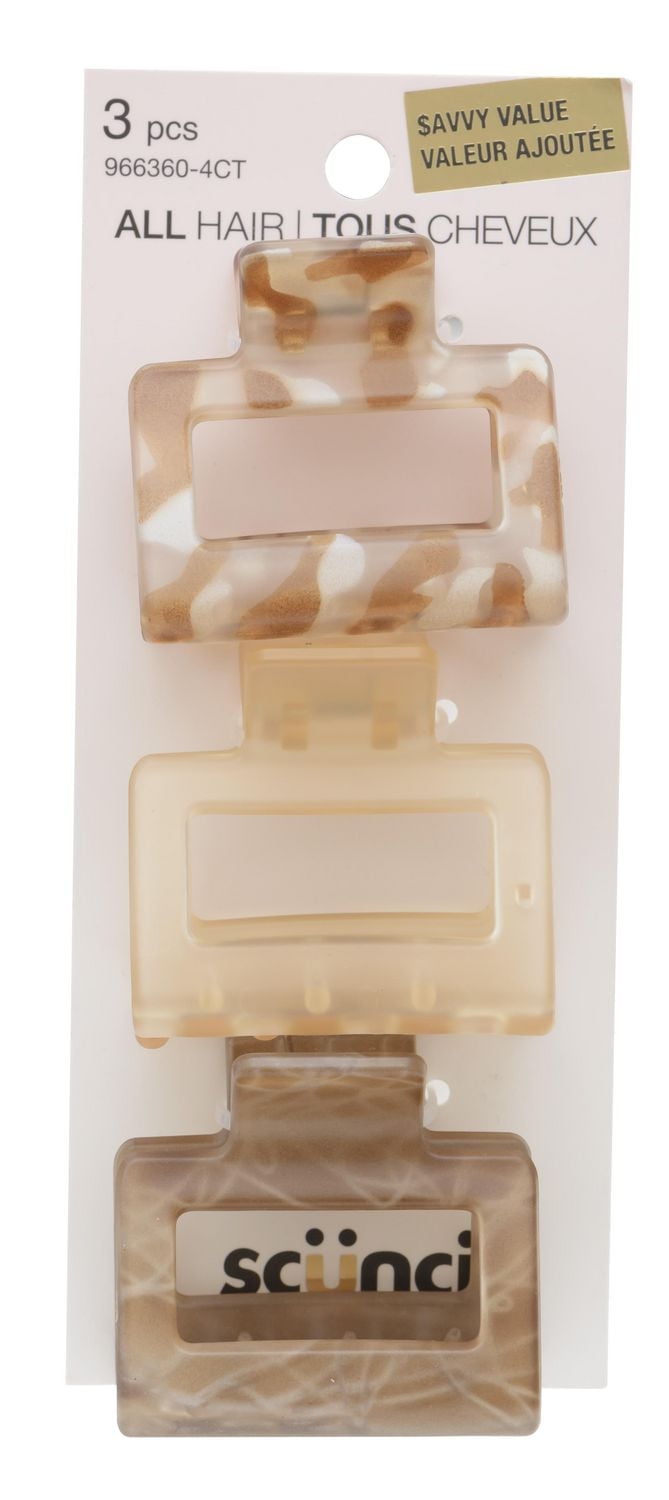 Scunci 3pk Resin Square Claw Clips