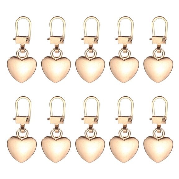 Uxcell Metal Zipper Pull Charm 10 Pcs Detachable Heart Shape Zipper Pull Replacement Repair Kits Tabs Lock for Coats Jackets Pants Luggage Suitcase Purse Fasteners, Gold Tone