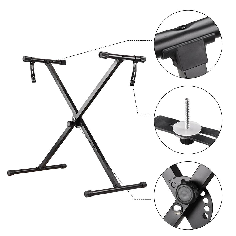 X-Shape Sturdy Adjustable Music Keyboard Electric Stand Piano X-Stand Metal Dual Tube Standard Rack Folds Flat For Easy Storage Protective Rubberized End Caps 