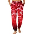 thumbnail image 2 of Men's Drawstring Pocket Cuffed Casual Pants, Heart Print Valentine's Day Home Sleep Pants for Gift and Holiday,Vermilion,3XL, 2 of 8