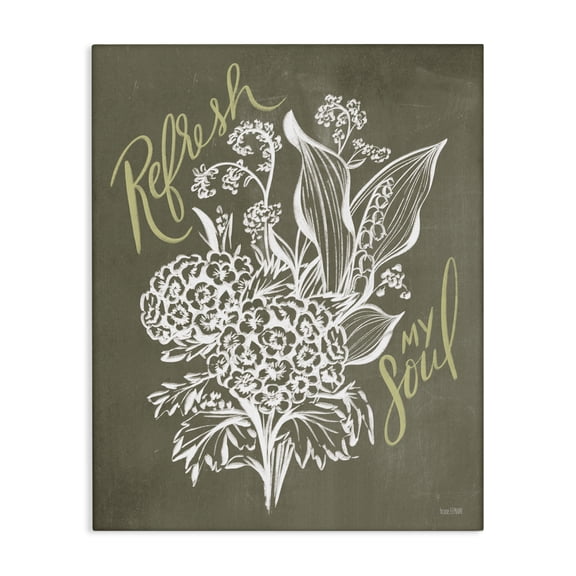 Stupell Industries Farmhouse Refresh My Soul Botanical Flower Leaf Sprouts Stencil Canvas Art, 16 x 20, by House Fenway