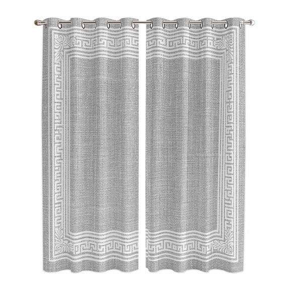 Kitchen Curtains 84 Inch Length 2 Panels, Grey Retro Greek Key Grommets Window Treatment Curtain, Geometric Greece Ancient Rustic Thermal Curtains Drapes for Living Room/Bathroom