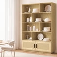 thumbnail image 3 of Bingirl 5 Tier Bookshelf Boho Bookcase with Rattan Doors Wooden Bookcase and Bookshelf with Storage Tall Book Stand Large Bookshelf for Living Room Bedroom Home Office Kitchen Natural, 3 of 8