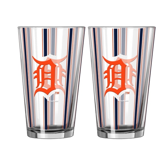 Logo Brands Detroit Tigers Two-Piece 16oz. Striped Pint Glass Set