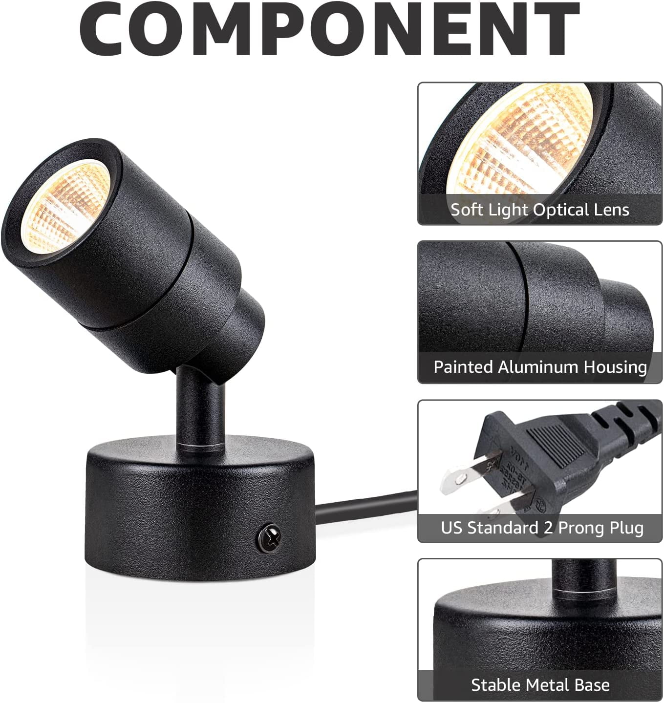 SUNVIE 2 Pack LED Spotlights Indoor, 3W Up Light Floor Lamps, 3000K Accent Lighting with Foot Switch