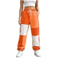 thumbnail image 2 of Costeam Womens Block Color Patchwork Jogger Sweatpants Elastic Drawstring Waist Tapered Jogging Pants Soft Warm Knit Casual Bottoms with Side Pockets Contrast Panel Fall Winter Trousers, 2 of 6