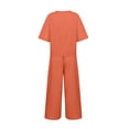 thumbnail image 4 of qolati 2 Piece Set for Women 2024 Cotton Linen Short Sleeve Crop Top and Wide Leg Pant Matching Tracksuits Summer Dressy Casual Loungwear Set with Pockets, 4 of 5