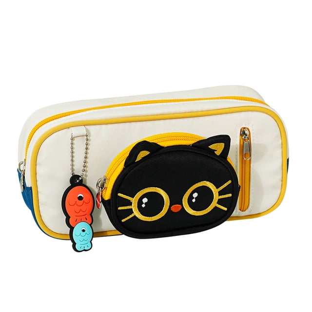 Estuche para lápices de gran capacidad, diseño de gato 3D, compuesto negro
