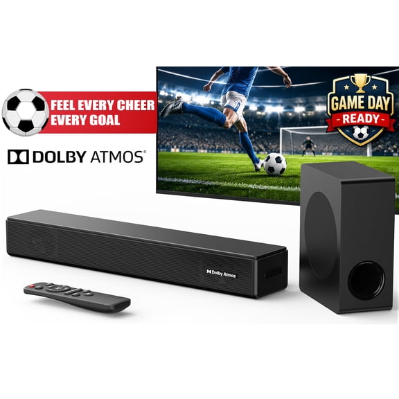 GCZ Sound Bar for TV, 200W Peak Power Dolby Atmos Soundbar with Subwoofer, 2.1 CH 3D Surround Home Audio TV Speakers with Remote Control, Bluetooth 5.3/HDMI-ARC/AUX/Opt