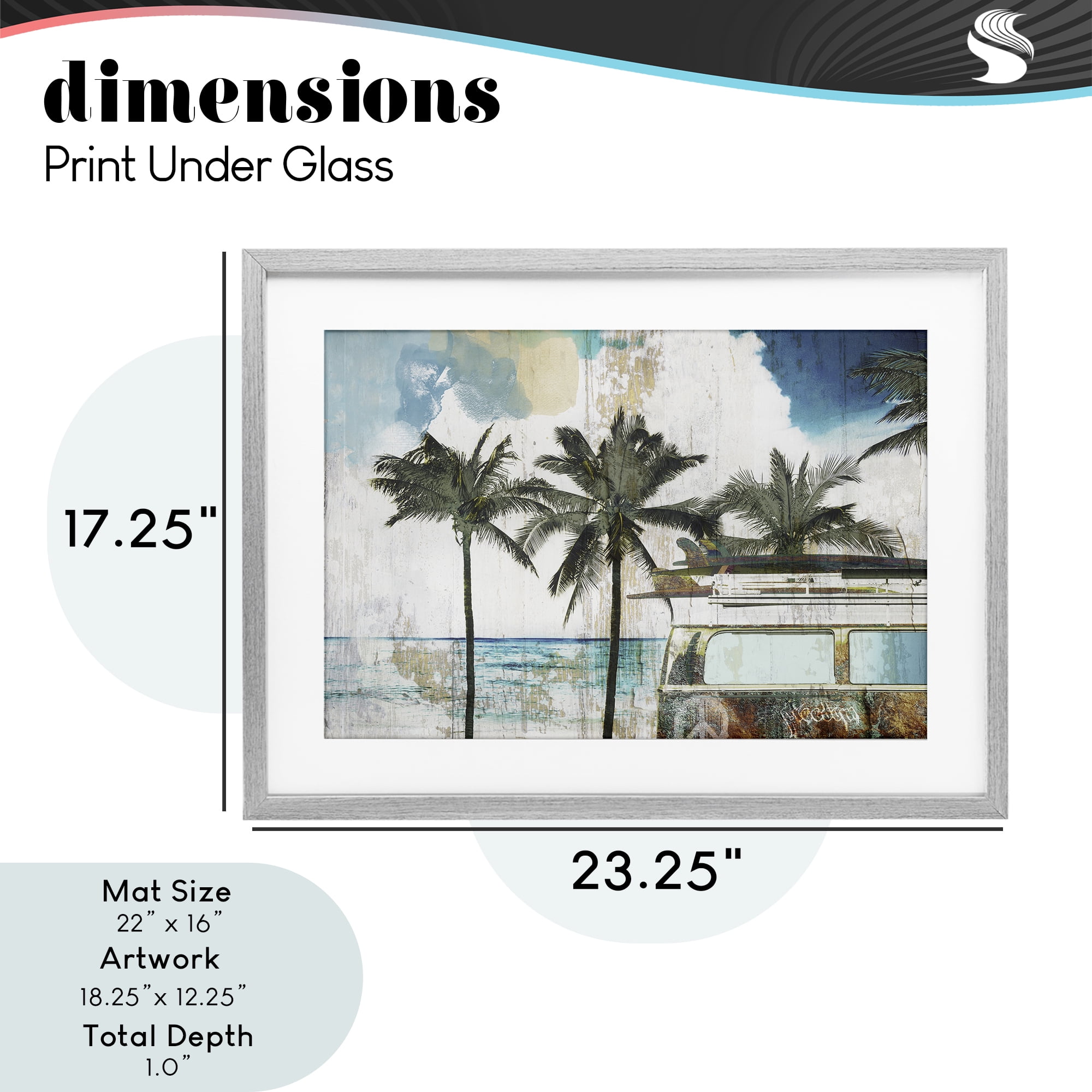 Beach Day Retro Vacation Gray Framed Print Under Glass, design by Sasha