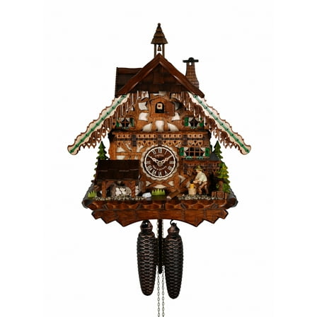 Cuckoo Clock Black Forest House with Movable Wood Chipper