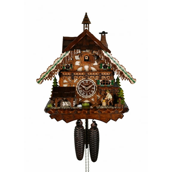 Cuckoo Clock Black Forest House with Movable Wood Chipper
