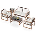 thumbnail image 2 of Costway 5 PCS PE Wicker Patio Furniture Set with Acacia Wood Frame Cushions for Deck Garden Mix Brown + Off-White, 2 of 11