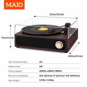 Maio A4 vintage phonograph, vinyl record, high-fidelity stereo sound, 3-speed belt-driven vintage phonograph, 3.5mm output compatible with external speakers, perfect holiday gift,Red Walnut