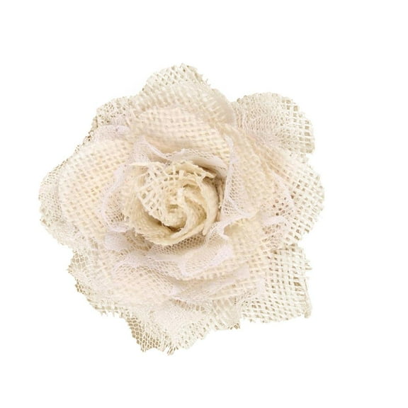 Hessian Burlap Lace Rose Flower Heads for Wedding Party Decor - 6cm