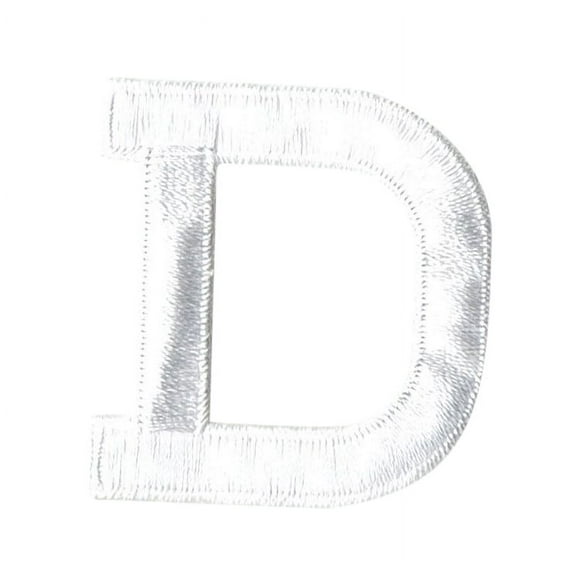 Alphabet Letter - D - Color White - 2" Block Style - Iron On Embroidered Applique Patch