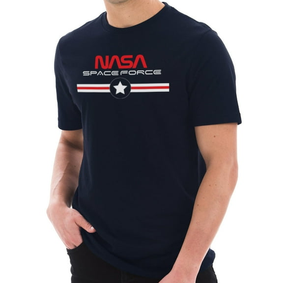 Plus Size NASA Space Force Stripes Designed Short Sleeve Cotton Jersey T-Shirt - Navy XL