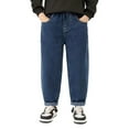 thumbnail image 5 of Toddler Jeans for Boys Spring Outfits Loose Casual Letter Denim Pants with Pockets Harem Trousers Blue,6-7 Years, 5 of 6